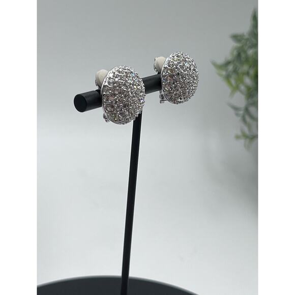 Swarovski Round Pave Clear Crystal Stud Earrings Formal Bridal Bling‎ Pierced - Picture 10 of 16